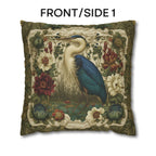 William Morris Style Heron Pillow Cover: Botanical Marsh Floral Art