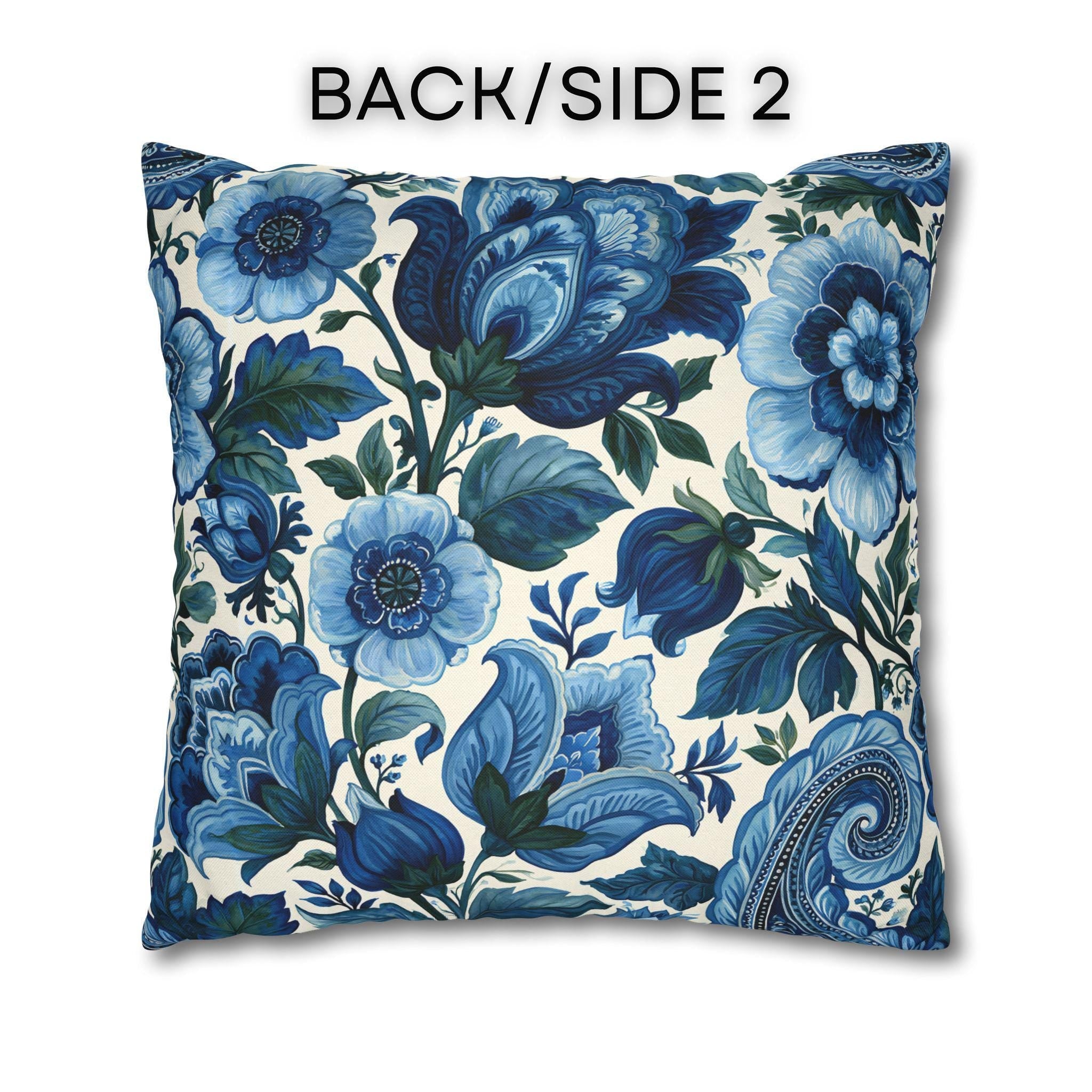Blue and White Botanical Pillow Cover: Stylized Floral Vine Design