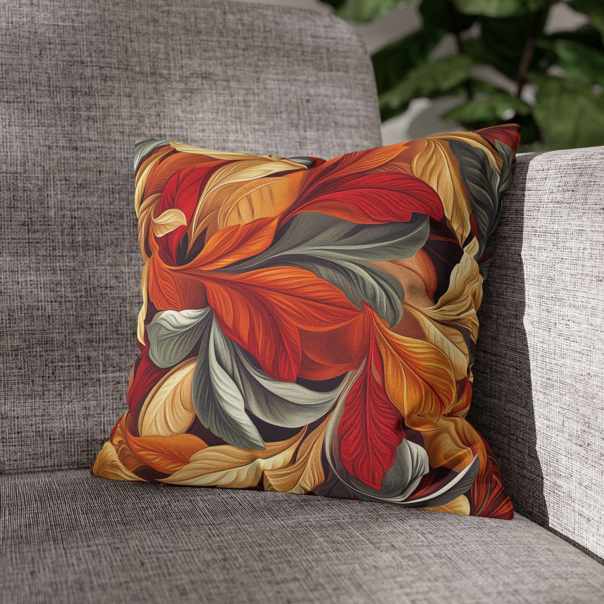 Autumn Leaves Pillow Cover Fall Foliage Throw Cushion Warm Harvest Color Accent Decor