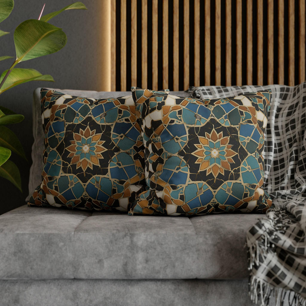 Luxurious Moroccan Tilework Inspired Pillow Cover: Teal, Beige, Brown Geometric Cushion Case