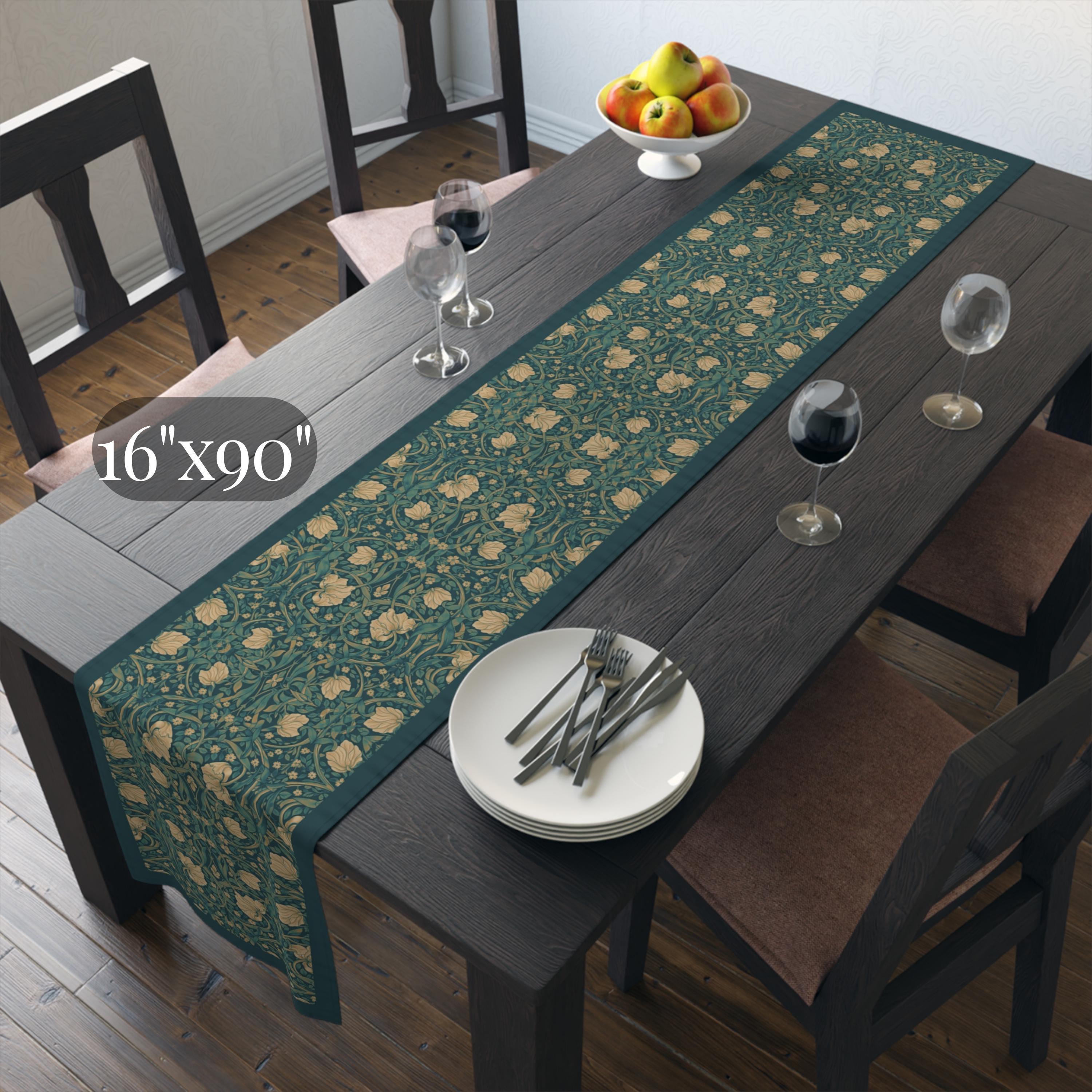 William Morris Midnight Teal Champagne Table Runner: Vintage Pimpernel Reconstructed