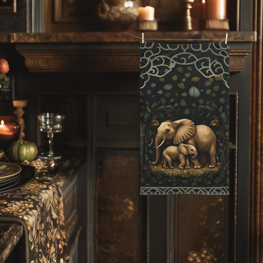 Elephant Hand Towel: Botanical Jungle Design - Soft Earth Tones