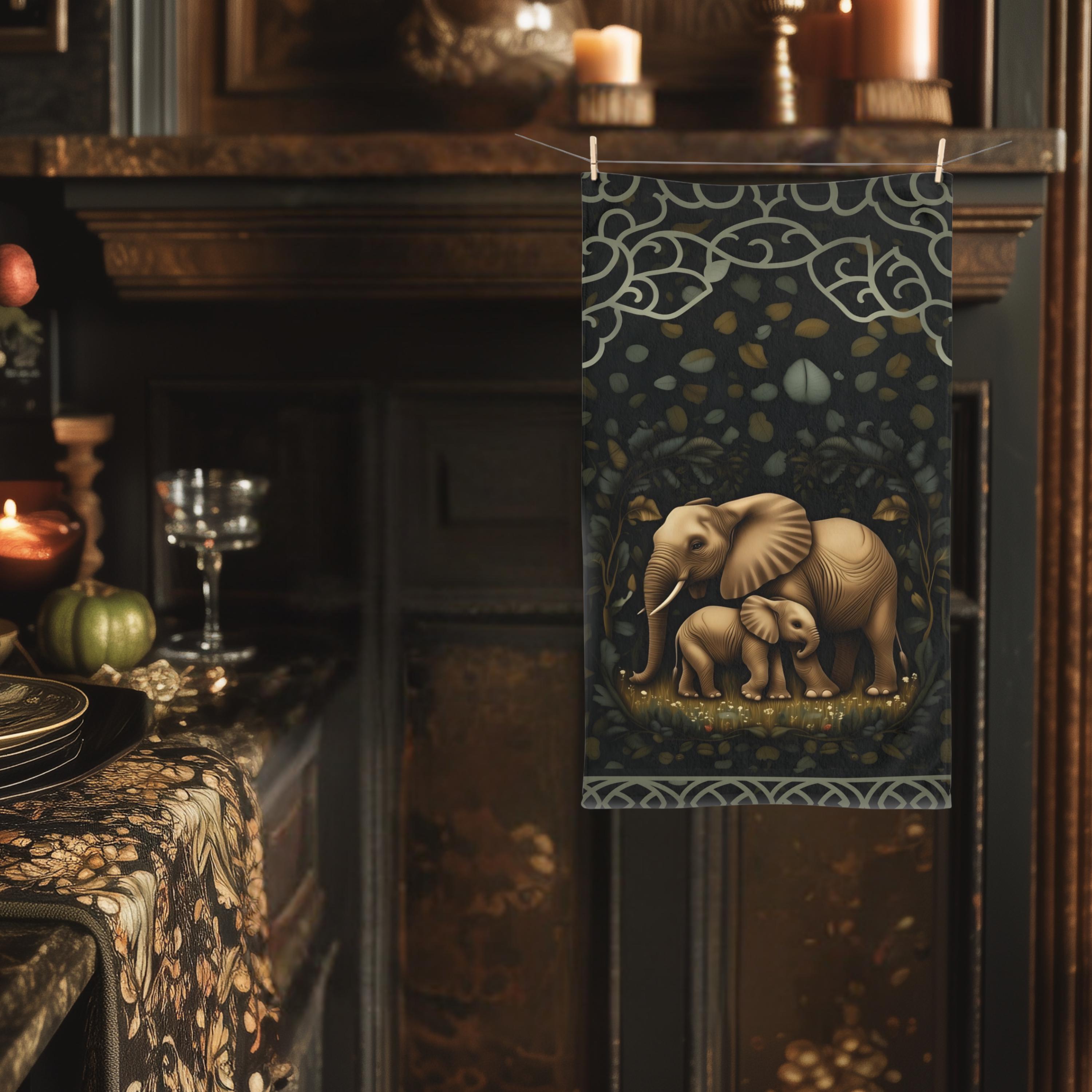 Elephant Hand Towel: Botanical Jungle Design - Soft Earth Tones