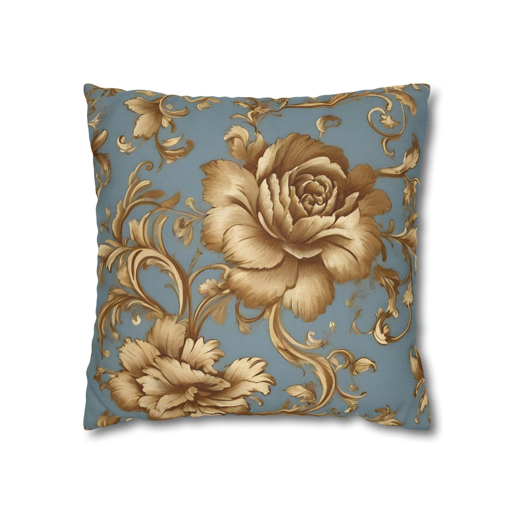 Floral Pillow Cover: Golden Roses on Blue - Soft Durable Fabric