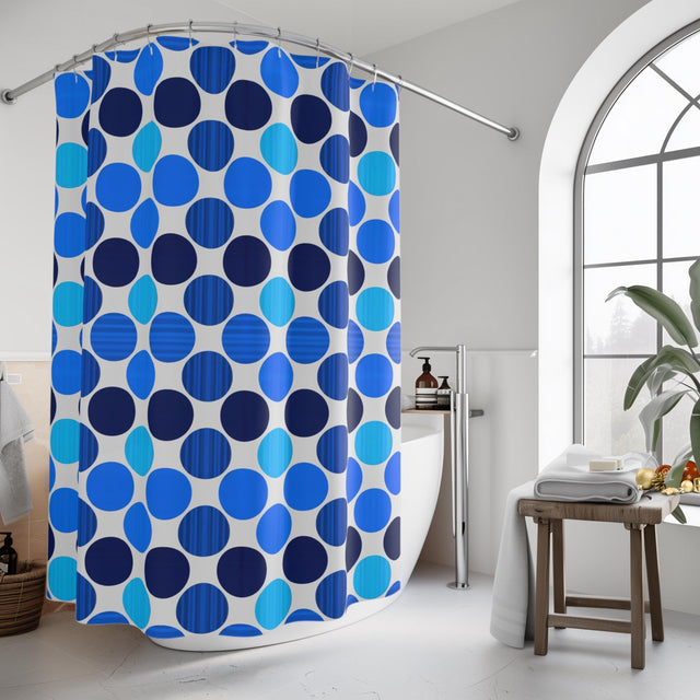 Bauhaus Shower Curtain: Retro Mid Century Modern Polka Dot Bath Decor