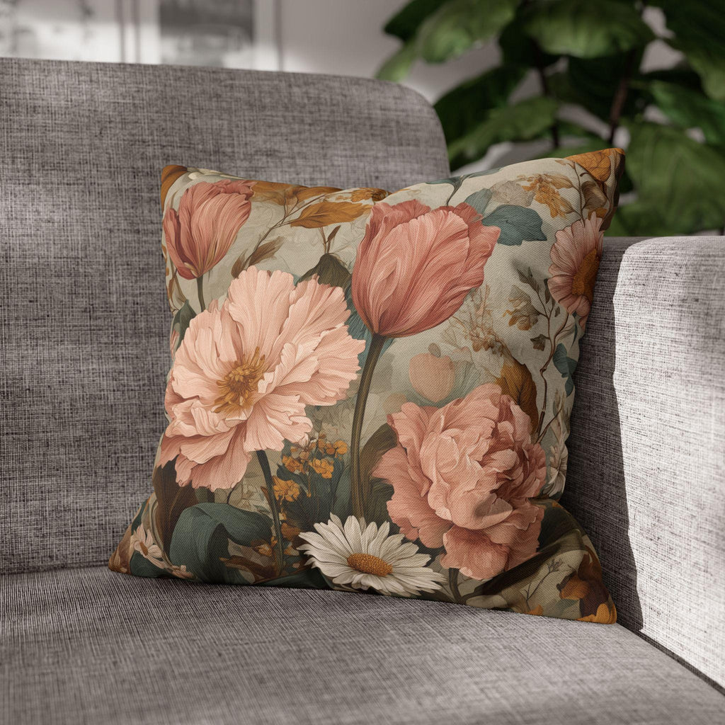 William Morris Inspired Botanical Pillow Cover: Dusty Rose, Sage, Ochre Autumn Accent