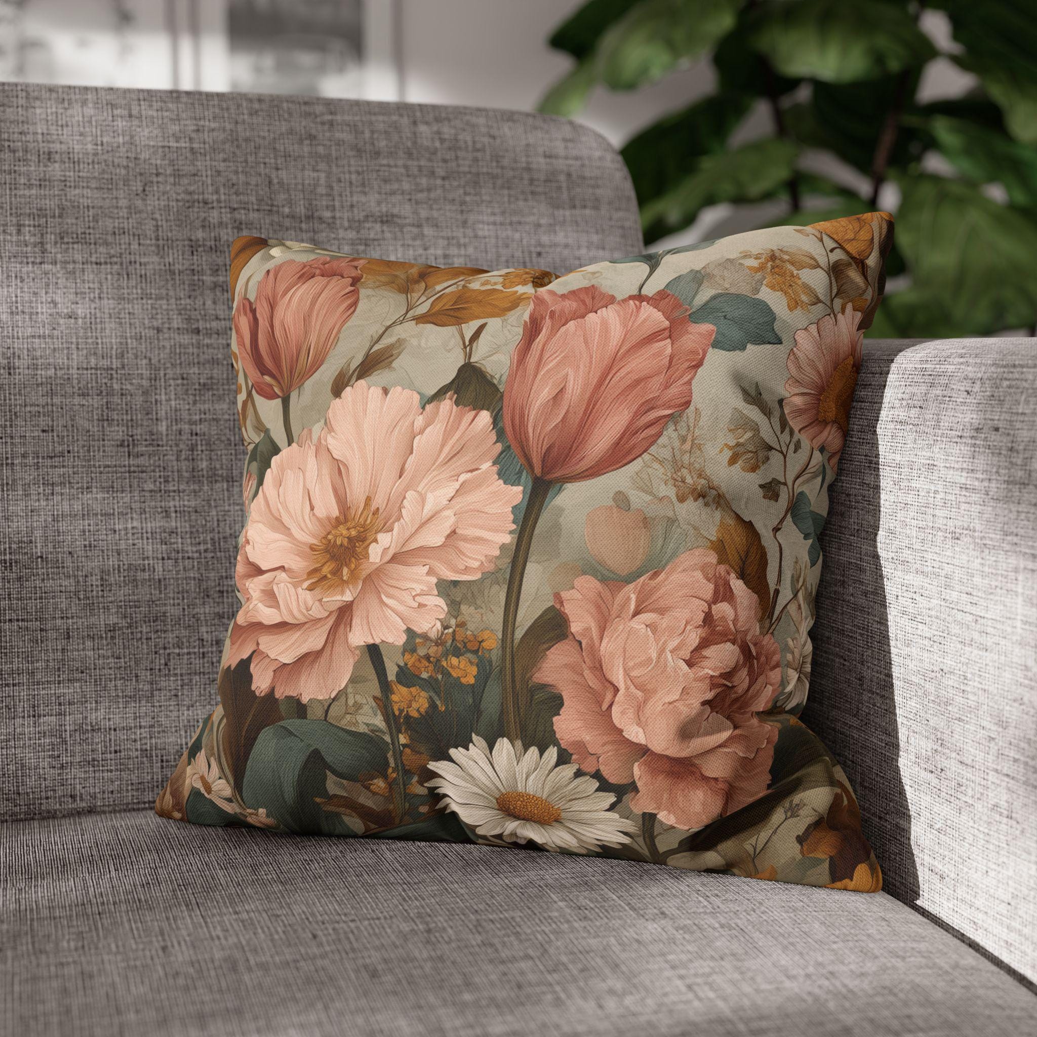William Morris Inspired Botanical Pillow Cover: Dusty Rose, Sage, Ochre Autumn Accent