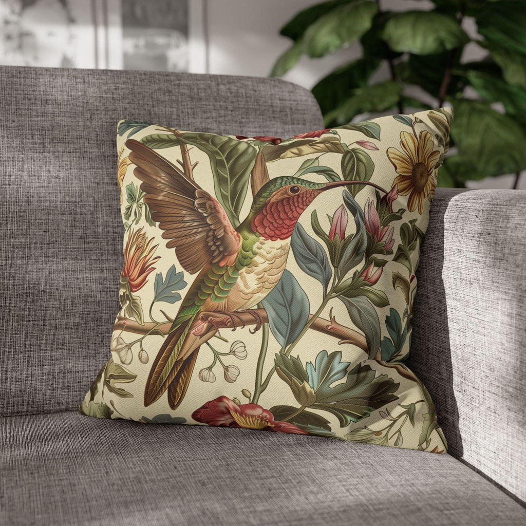 Vintage  Style William Morris Hummingbird Botanical Pillow Cover: Traditional Floral Bird Cushion Home Accent