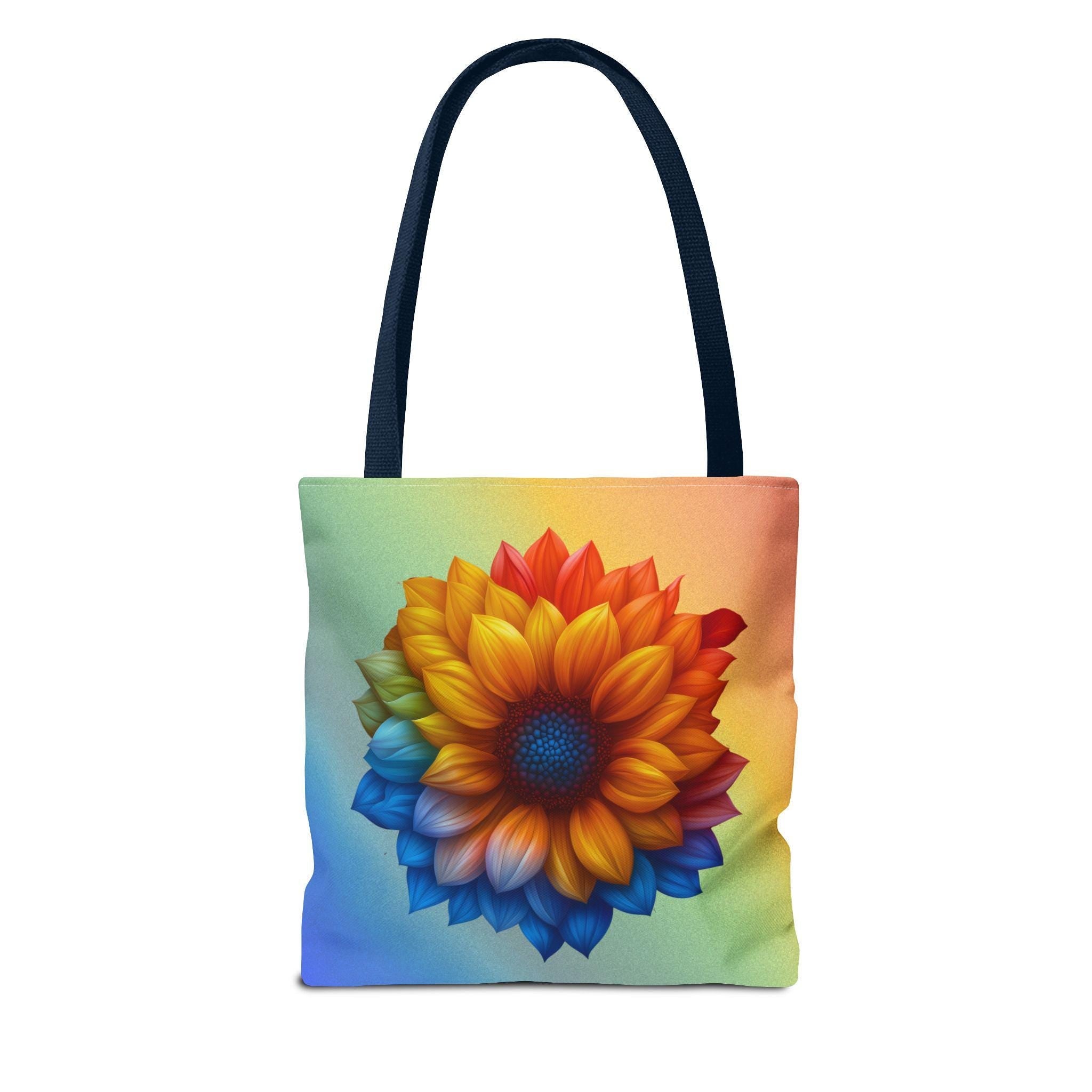 Vibrant Sunflower Rainbow Tote: Eco-Friendly Floral Market Bag for Nature Lovers & Beach Trips