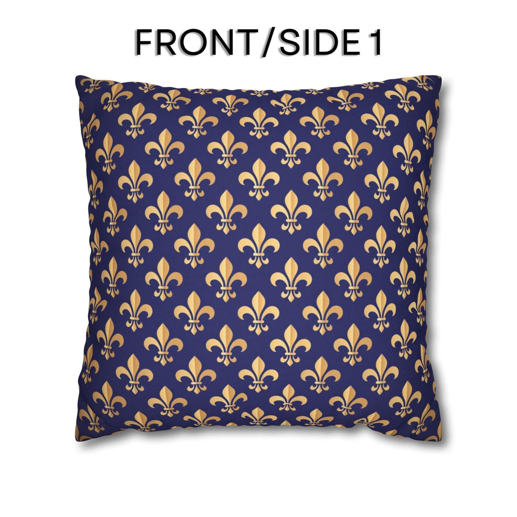 Gold and Royal Blue Fleur de Lys Pillow Cover: Classic French Heraldic Pattern