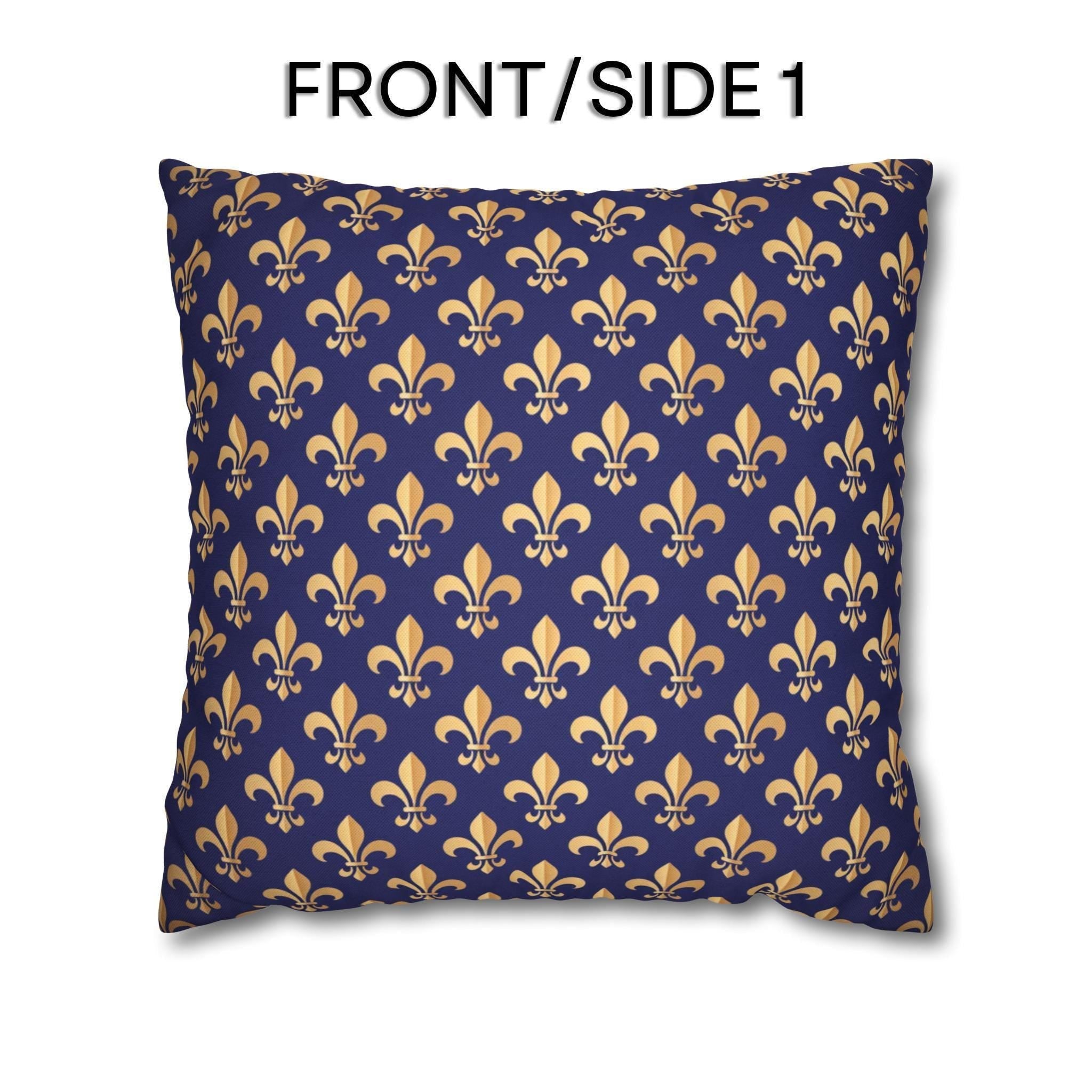 Gold and Royal Blue Fleur de Lys Pillow Cover: Classic French Heraldic Pattern