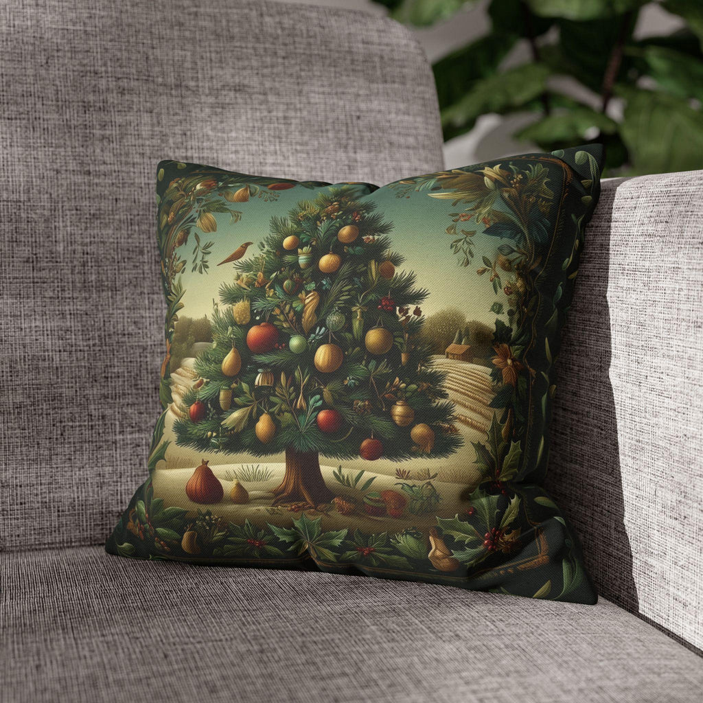 Botanical Christmas Pillow Cover: William Morris Style Decorated Country Farm Tree