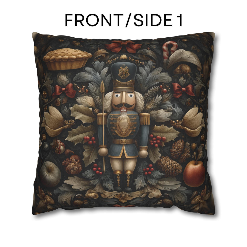 William Morris Inspired Nutcracker Christmas Pillow: Elegant Holiday Decor in Gray-Green, Gold & Red