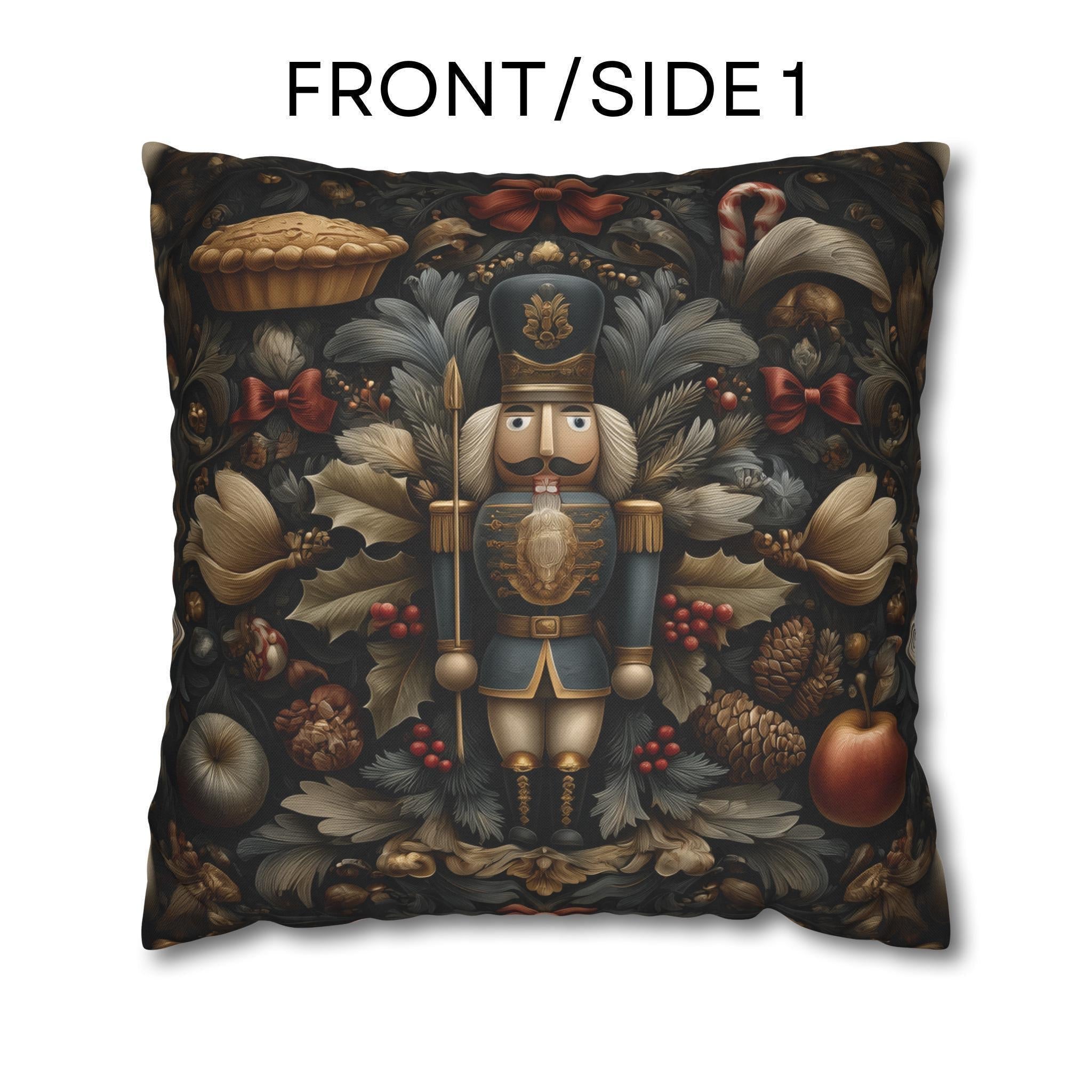 William Morris Inspired Nutcracker Christmas Pillow: Elegant Holiday Decor in Gray-Green, Gold & Red