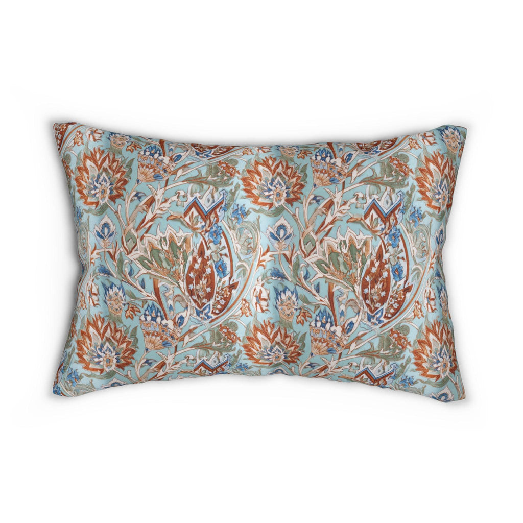 Ottoman Garden Lumbar Pillow: Iznik-Style Tulips, Aqua Ground, Global Sophistication