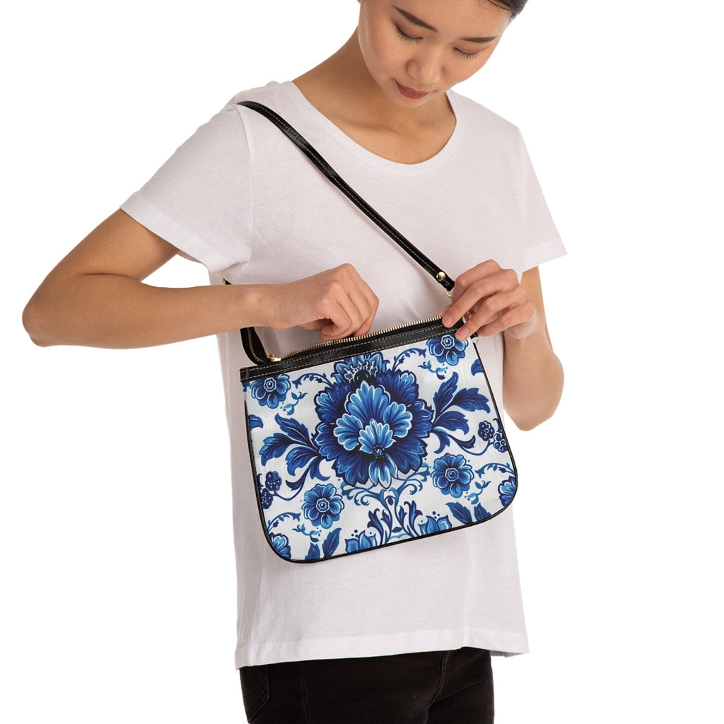 Blue Floral Porcelain Pattern Shoulder Bag: Designer Style
