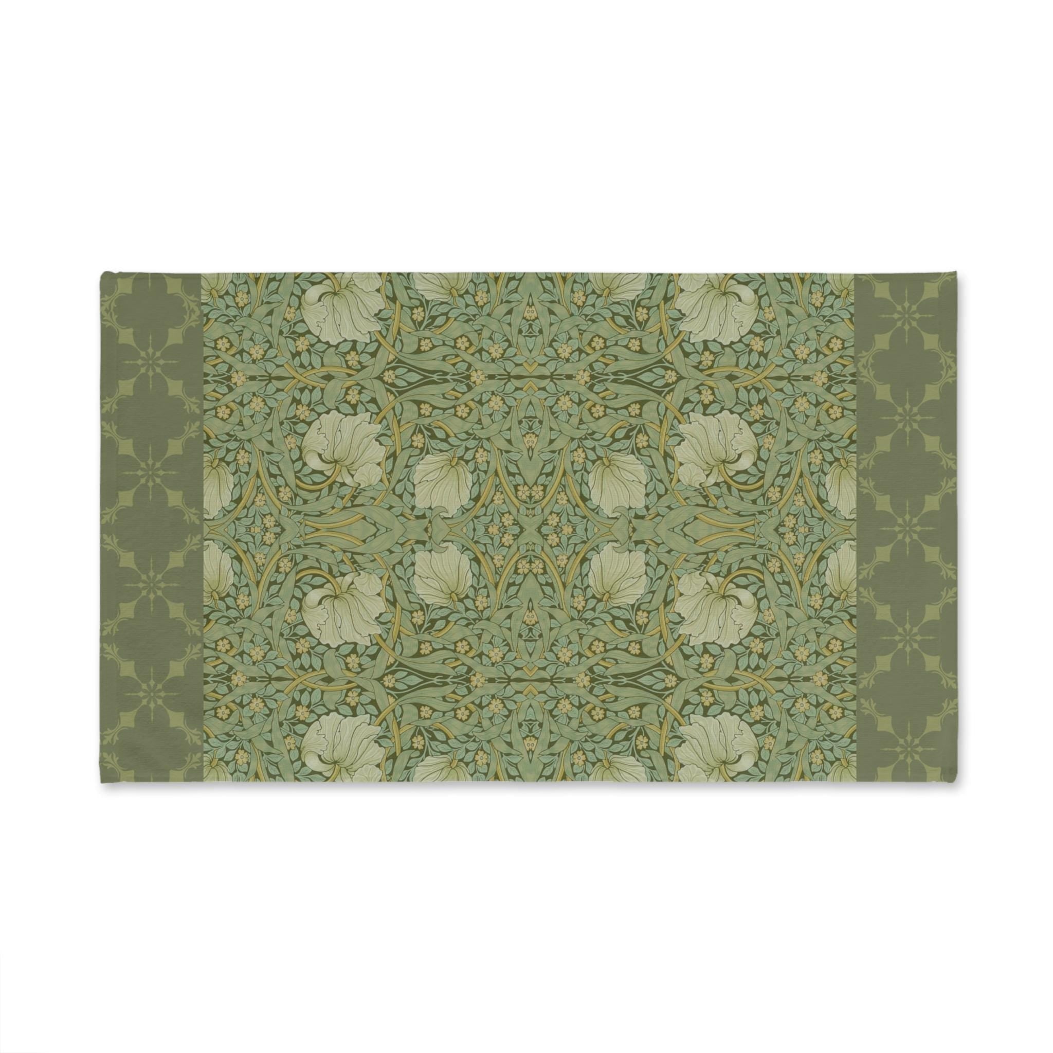 William Morris Pimpernel Hand Towel: Vintage Inspired Botanical Green Art Nouveau