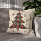 Tartan Christmas Tree Pillow Cover: Rustic Plaid Holiday Cushion Case
