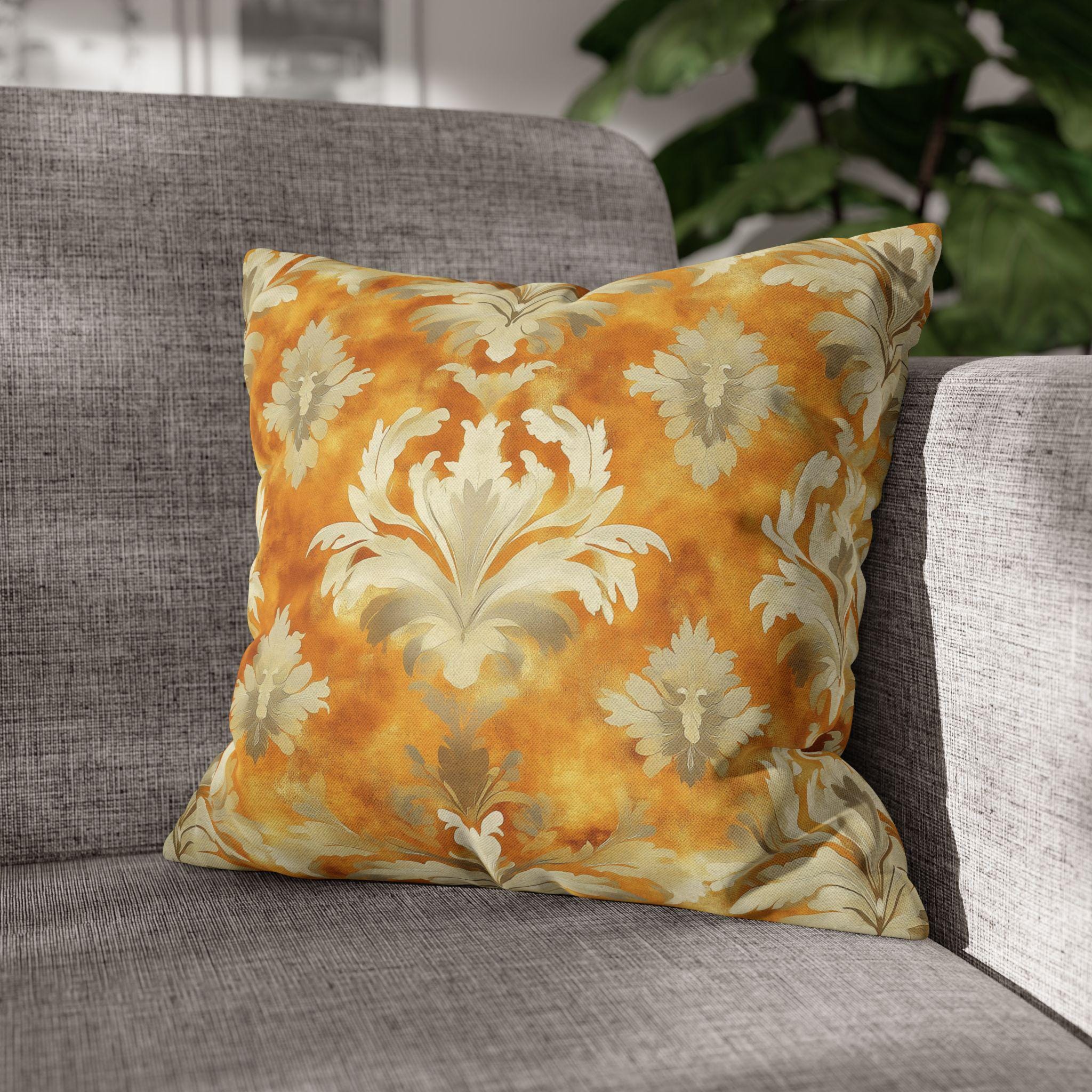 Damask Pillow Cover, Pumpkin Spice Fall Decor, Elegant Accent Pillow