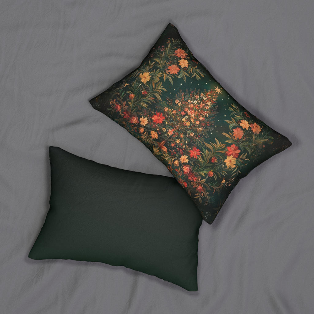 William Morris Christmas Tree Lumbar Pillow Dark Green Charcoal Background Holiday Decor Lumbar Cushion