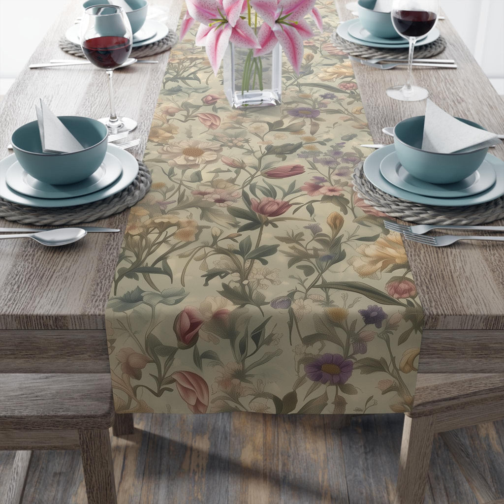 William Morris Inspired Table Runner: Earth Tone Floral Tapestry