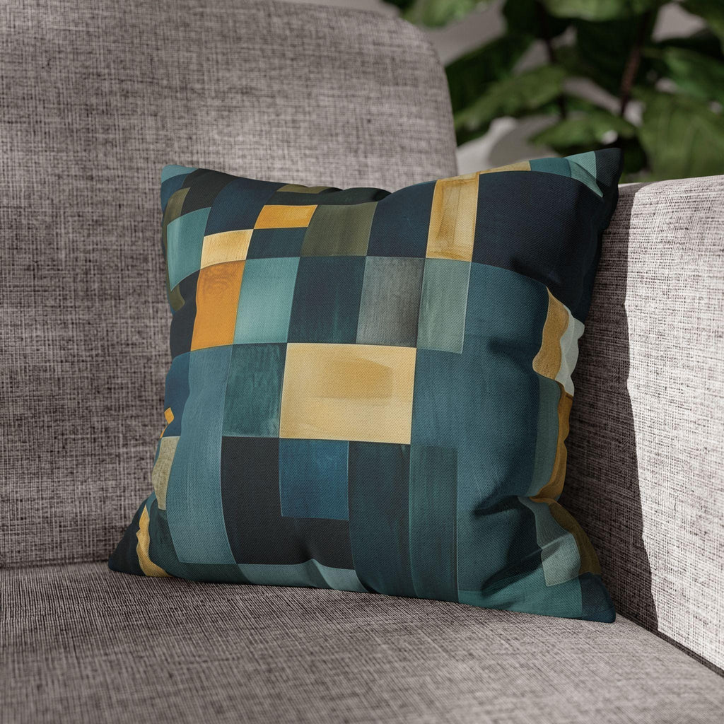 Geometric Abstract Square Pillowcase, Blue and Earth Colors, Modern Rustic Decor