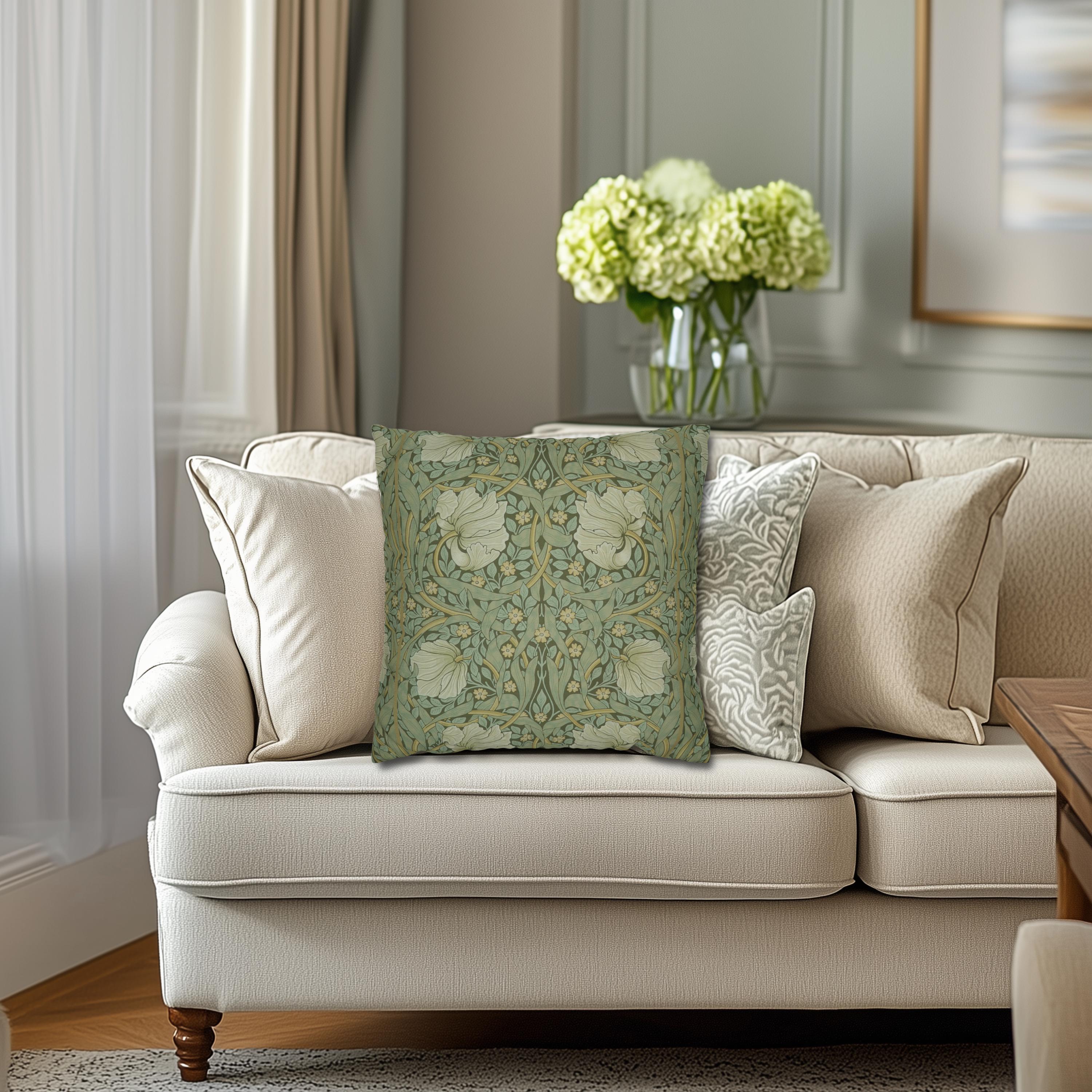 William Morris Pimpernel Pillow Cover: Vintage Wallpaper-Inspired Botanical, Green Art Nouveau Decor