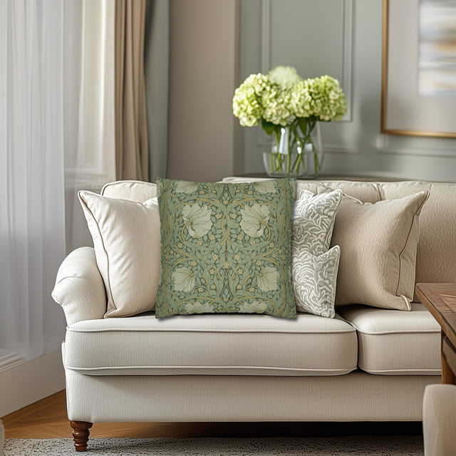 William Morris Pimpernel Pillow Cover: Vintage Wallpaper-Inspired Botanical, Green Art Nouveau Decor