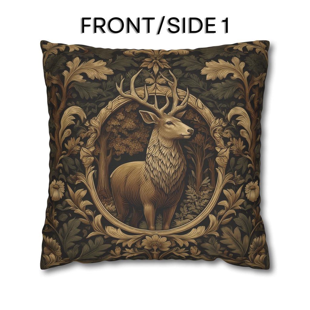 William Morris Inspired Noble Stag Pillow Cover: Botanical Woodland Design