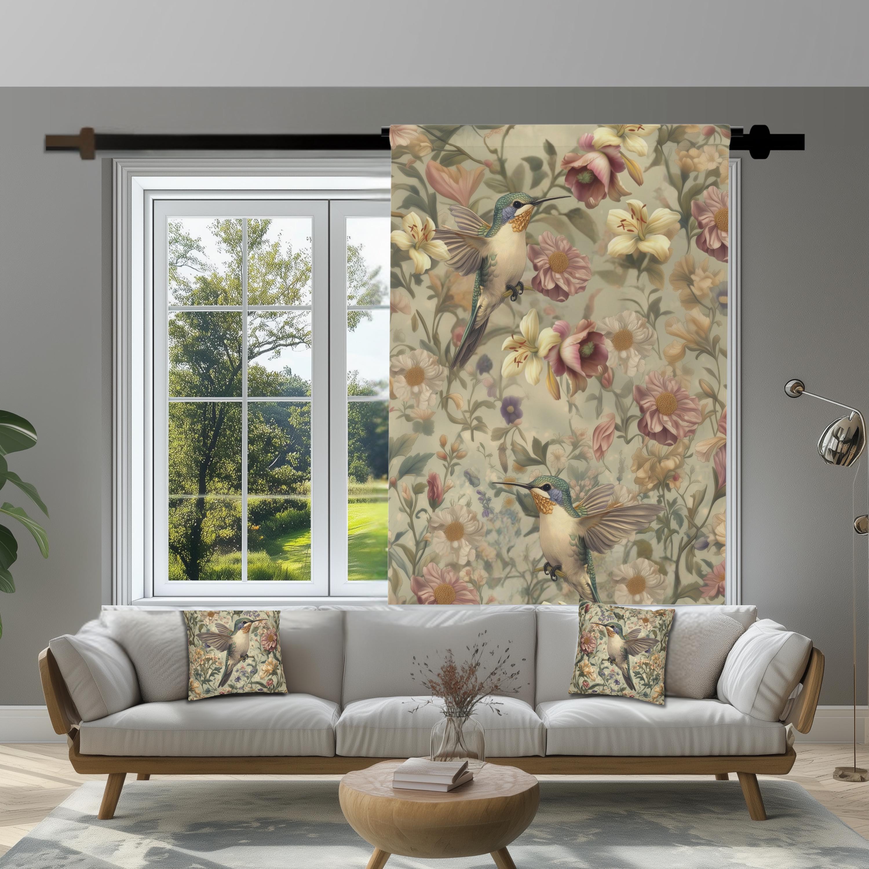 Vintage Style Hummingbird Blackout Curtain Panel: William Morris Inspired  Floral Window Treatment