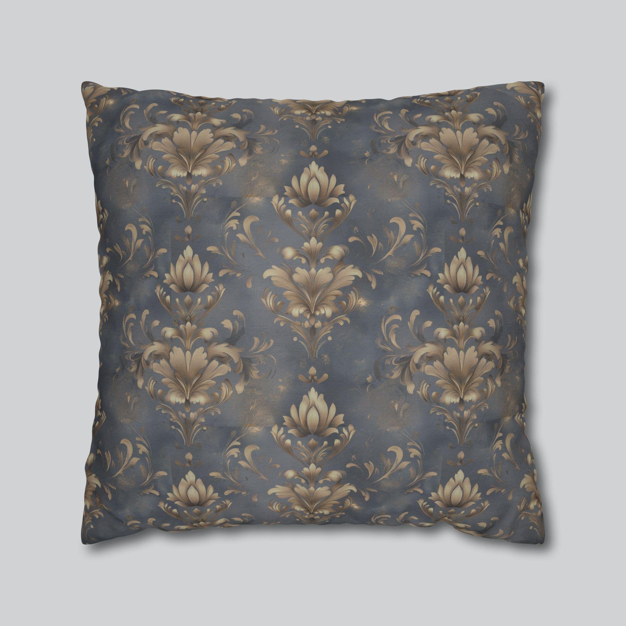 Damask Pillow Cover: Golden Floral Motifs, Vintage Style Home Decor