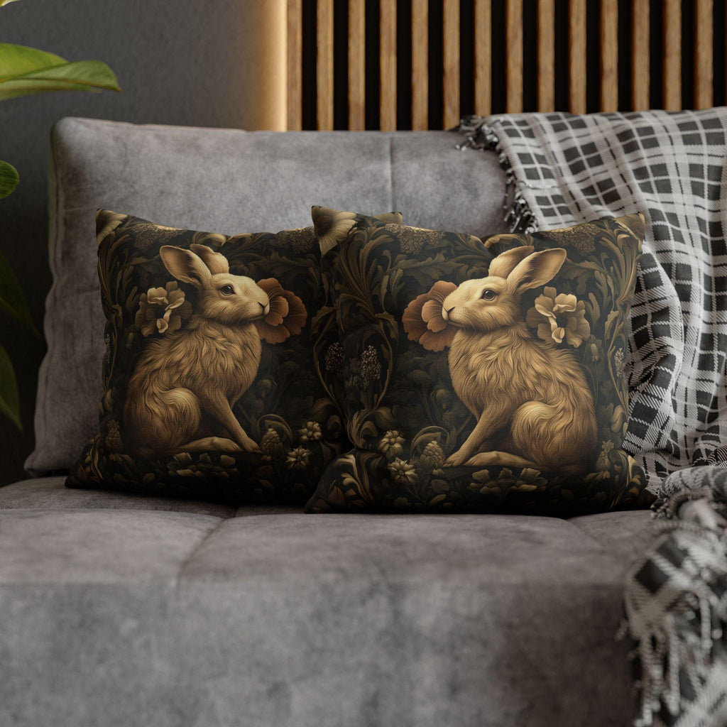 William Morris Inspired Wild Hare Pillow Cover: Garden Botanical Woodland Design