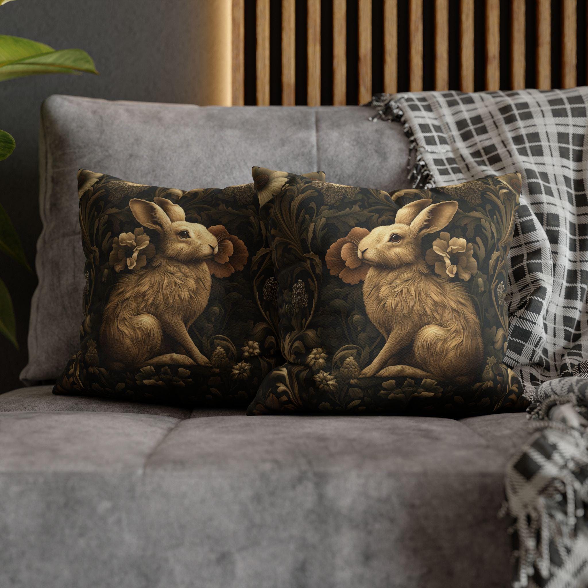 William Morris Inspired Wild Hare Pillow Cover: Garden Botanical Woodland Design