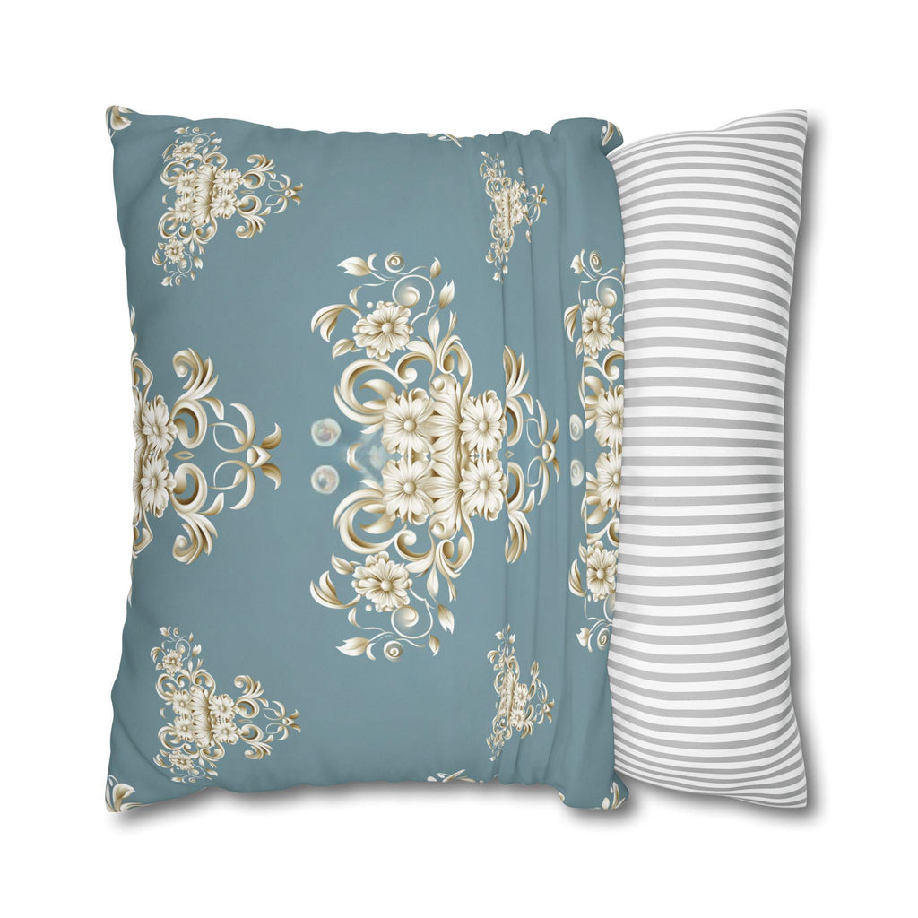 Damask Pillow Cover: Soft Gold Floral, Muted Blue-Gray, Regal Home Decor