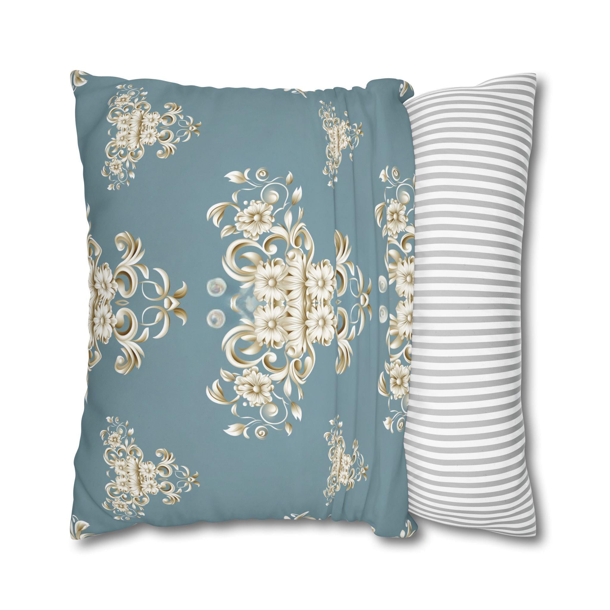 Damask Pillow Cover: Soft Gold Floral, Muted Blue-Gray, Regal Home Decor