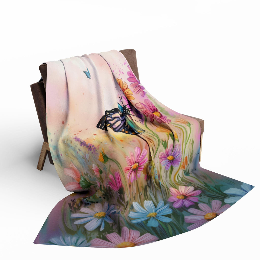 Butterfly Throw Blanket Pastel Wildflowers Spring Nature Art Cozy Couch or Bed Accent