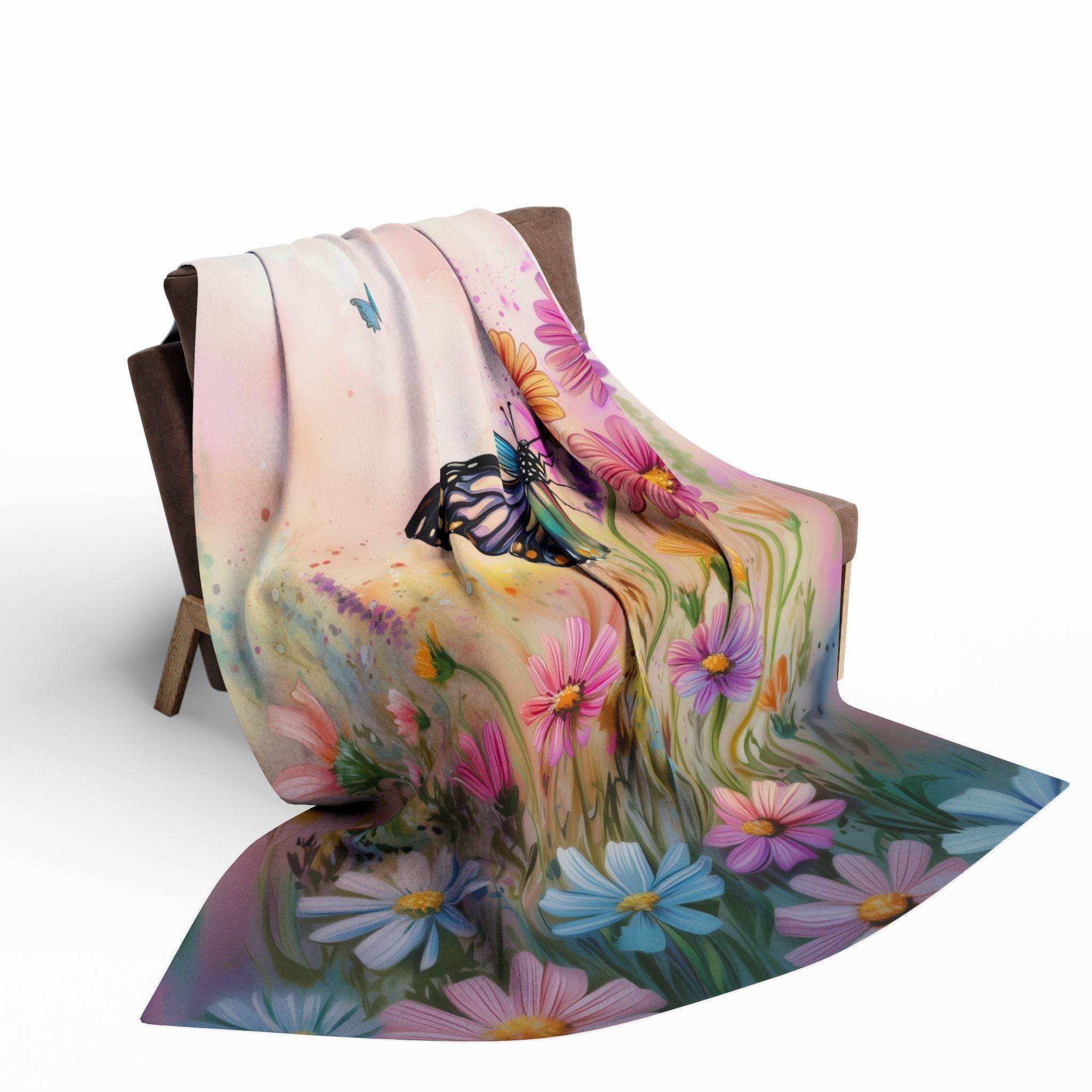 Butterfly Throw Blanket Pastel Wildflowers Spring Nature Art Cozy Couch or Bed Accent