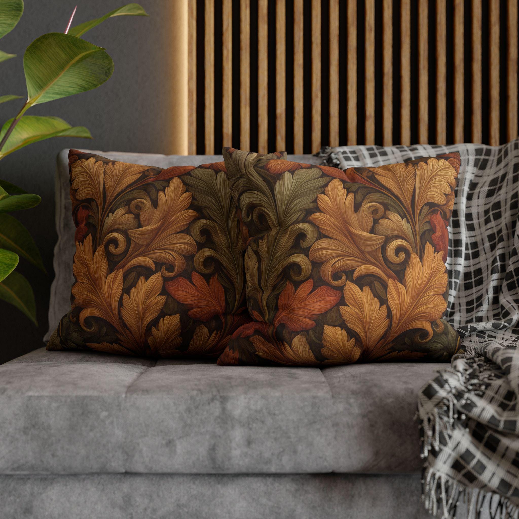 Vintage-Inspired William Morris Fall Leaf Pillow Cover: Autumn Harvest Tapestry Accent for Home Decor