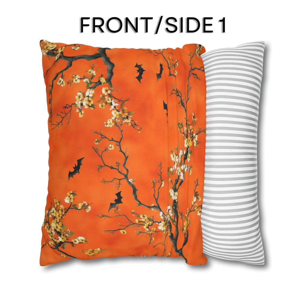 Halloween Chinoiserie Pillow Cover: Bright Orange Five Bats Decor