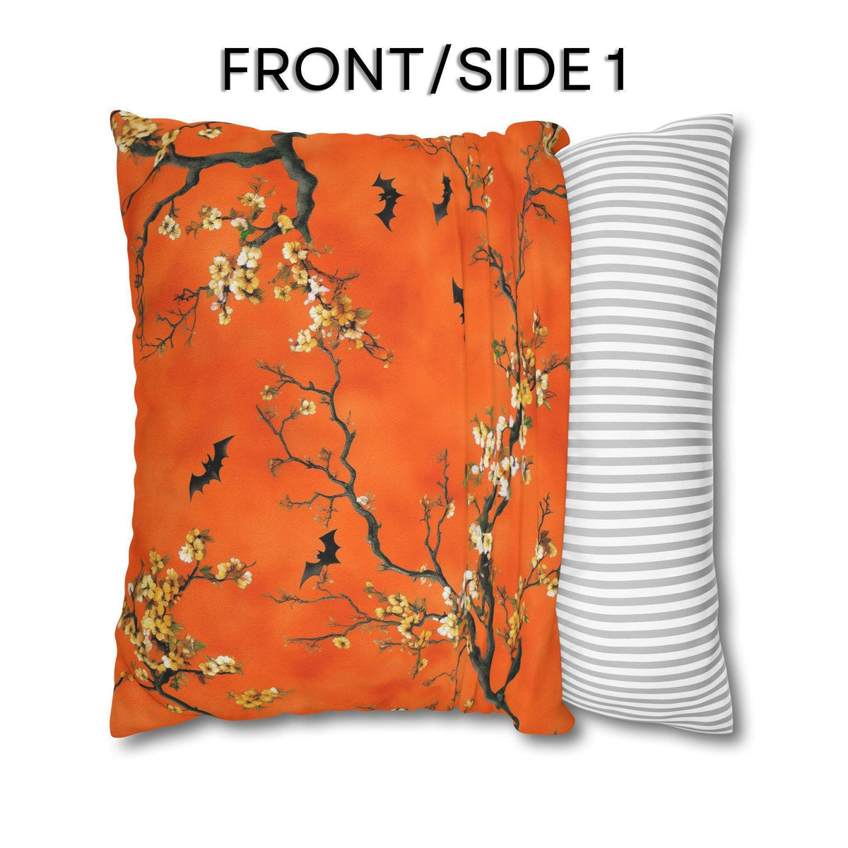 Halloween Chinoiserie Pillow Cover: Bright Orange Five Bats Decor