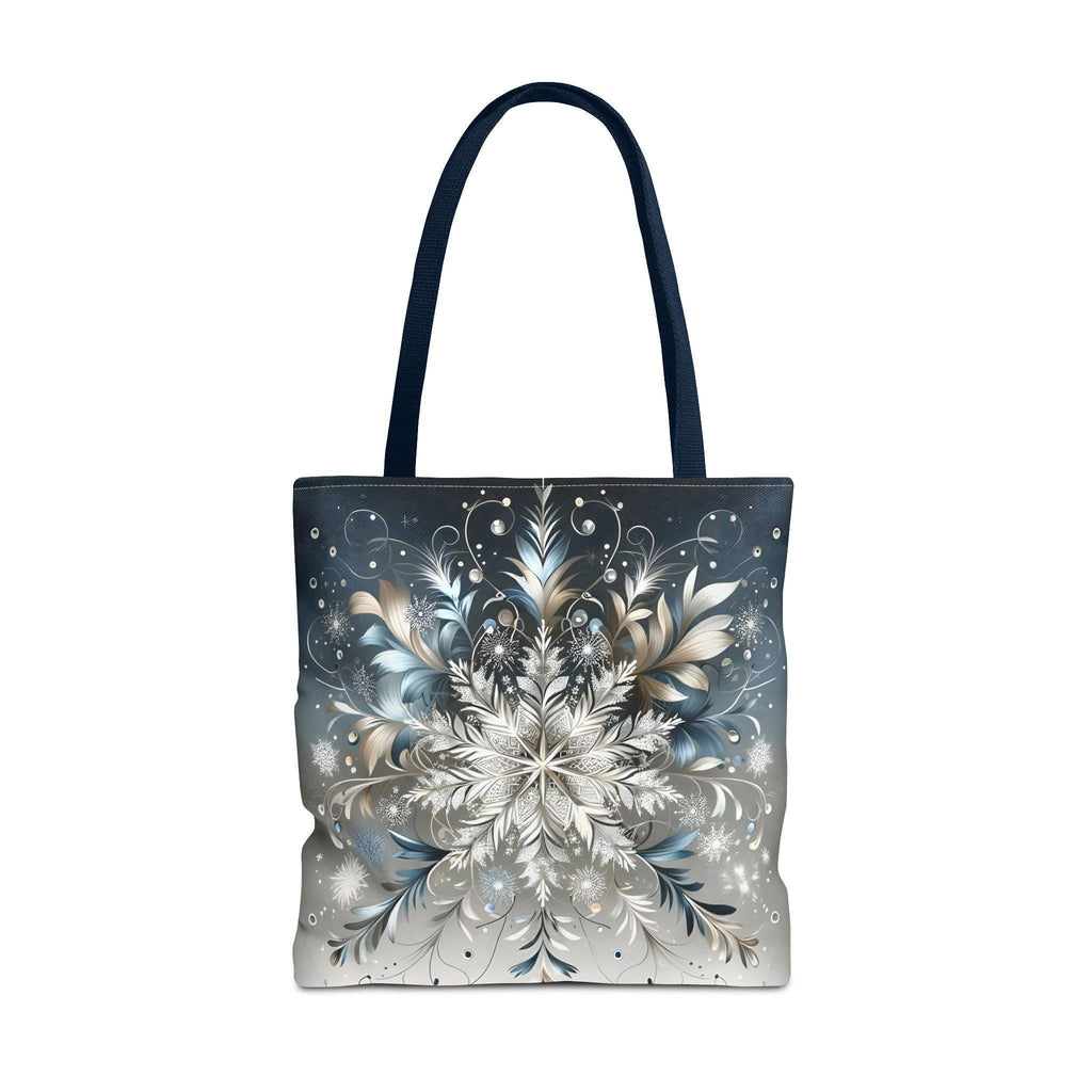 Elegant Snowflake Tote Bag, Silver & Blue Polyester Canvas