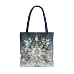 Elegant Snowflake Tote Bag, Silver & Blue Polyester Canvas