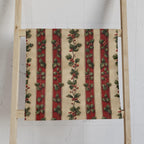 Striped Holly Christmas Hand Towel: Red Green Cream Holiday Botanical Winter Decor