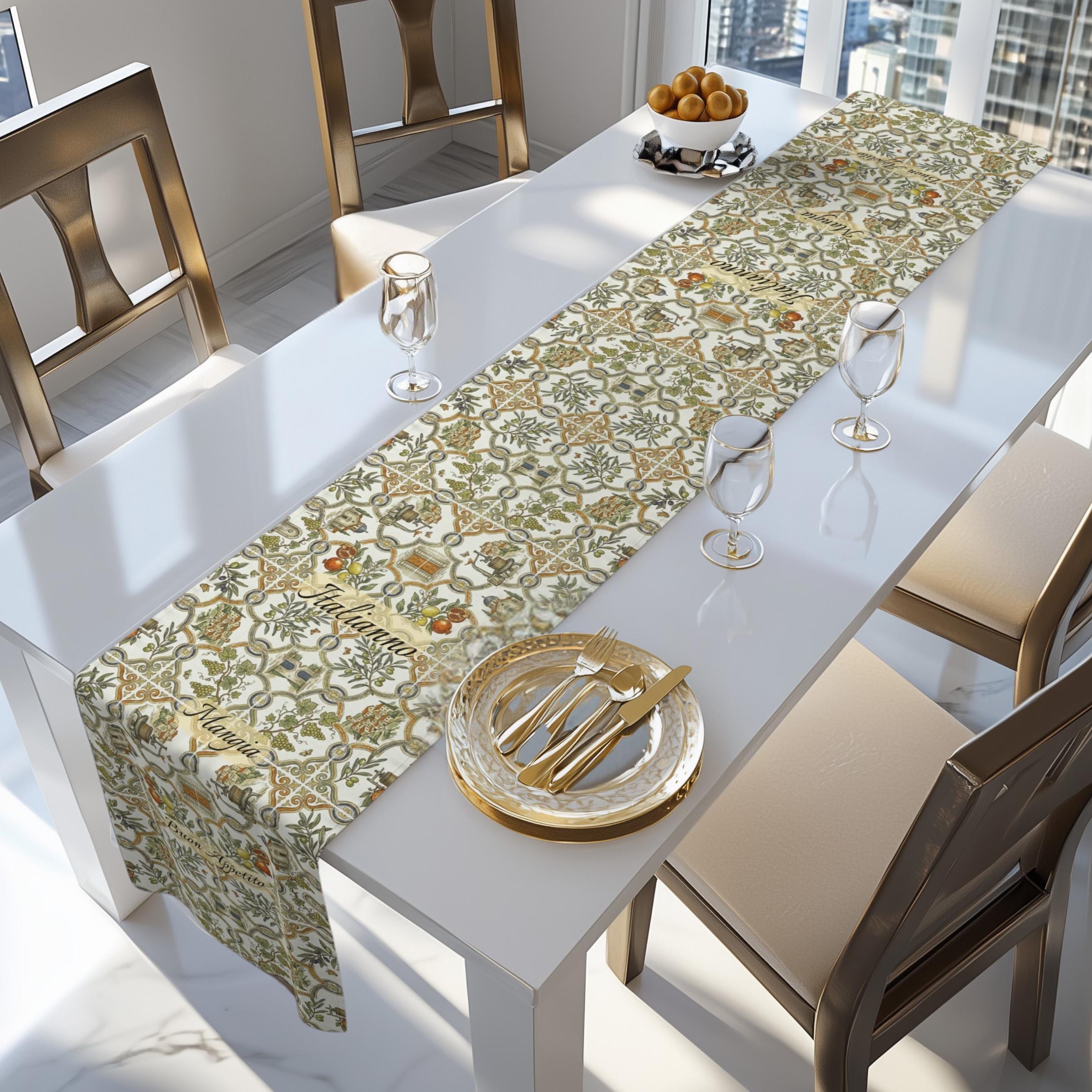 Italian Table Runner, Tuscan Heritage Villa Tile Pattern Dining Decor
