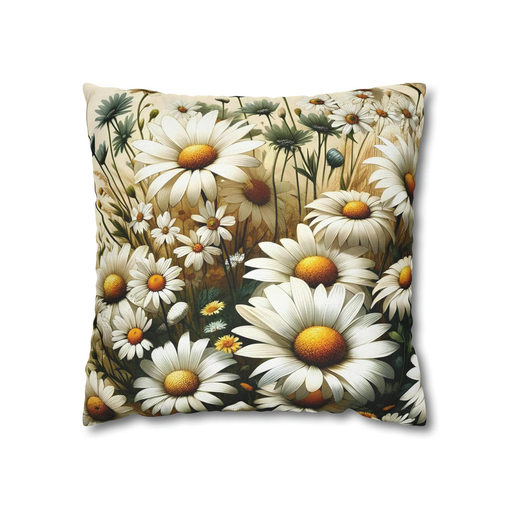 Vibrant Daisy Pattern Throw Pillow Cover | Organic Warmth on Cream Background | Charming Floral Design