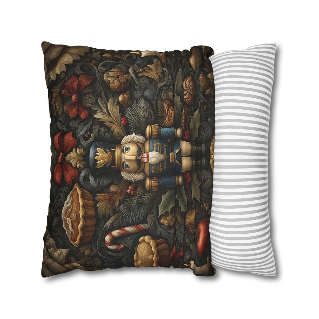 William Morris Nutcracker Pillow Cover: Woodland Holly & Pinecone Holiday Design