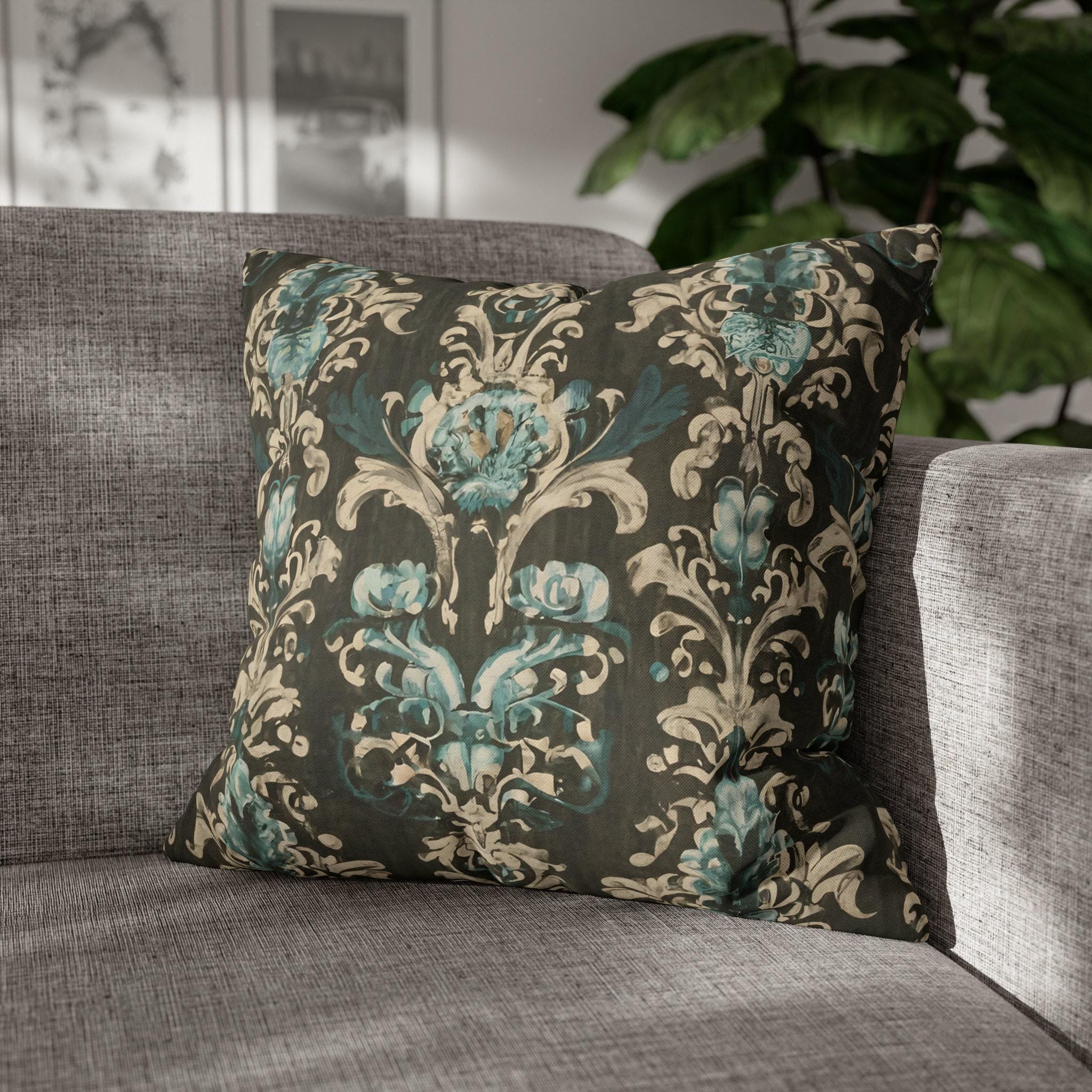 Vintage Style Floral Pillow Cover: Pale Blue Print, Farmhouse Chic