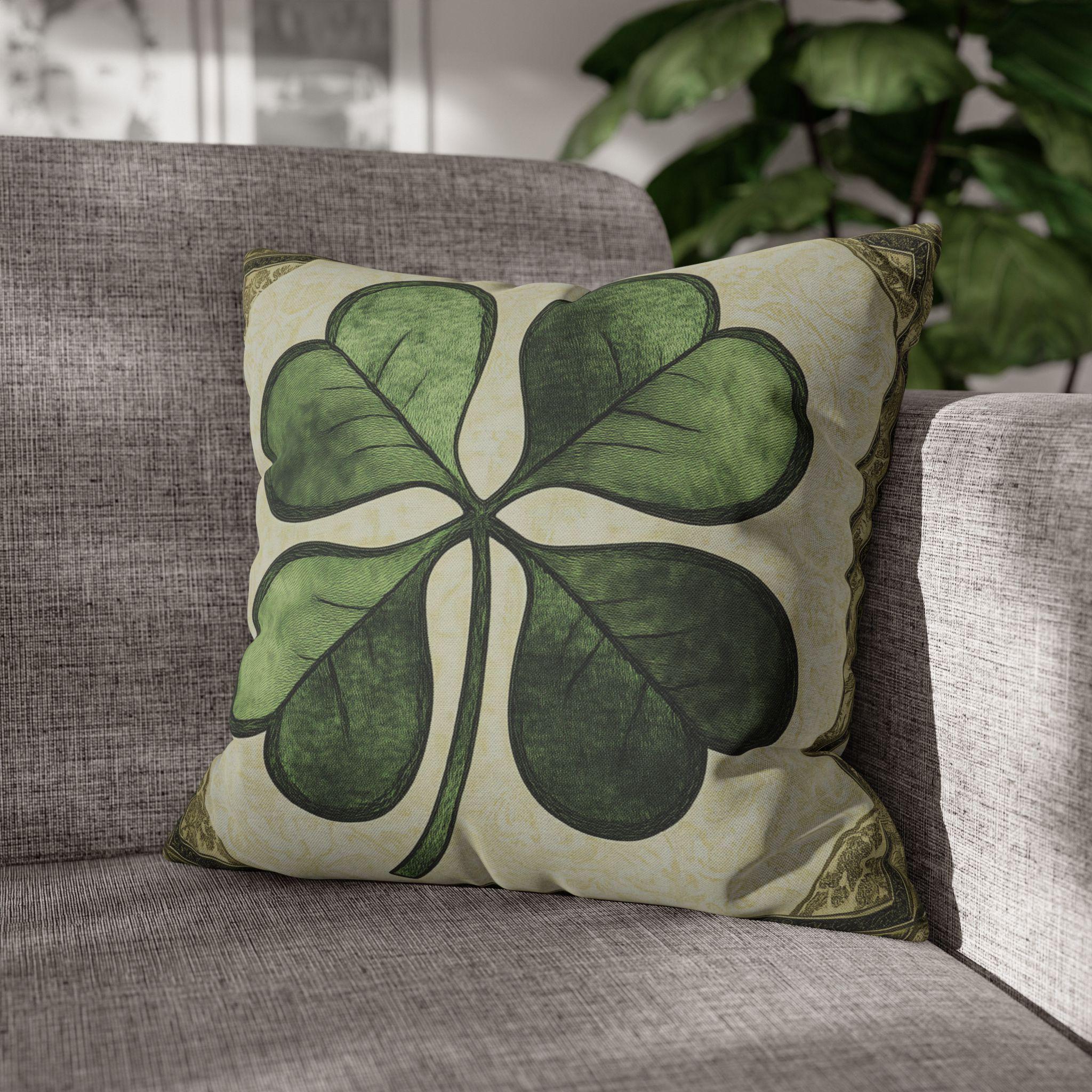 Vintage Style Four-Leaf Clover Pillowcase: St. Patrick's Day Victorian Shamrock Cushion Cover