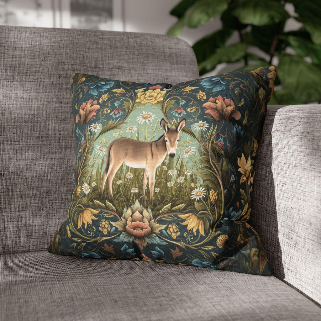 Donkey Garden Floral Pillow Cover: William Morris Inspired Botanical Meadow Decor