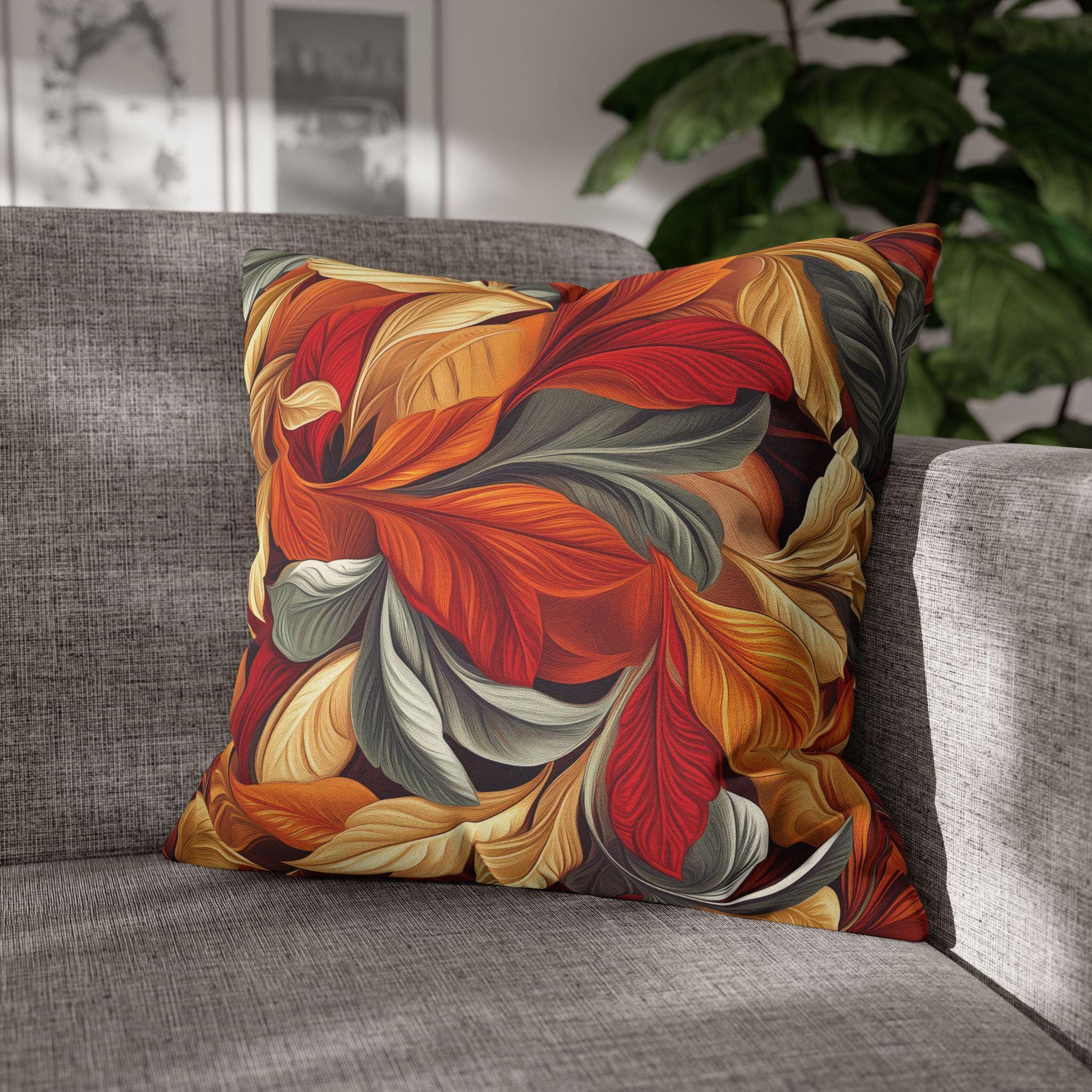 Autumn Leaves Pillow Cover Fall Foliage Throw Cushion Warm Harvest Color Accent Decor